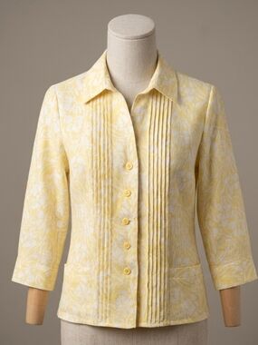 Kim Rogers Petite 100% Linen Yellow Floral Button-Down Top - Size PL Pre-owned.